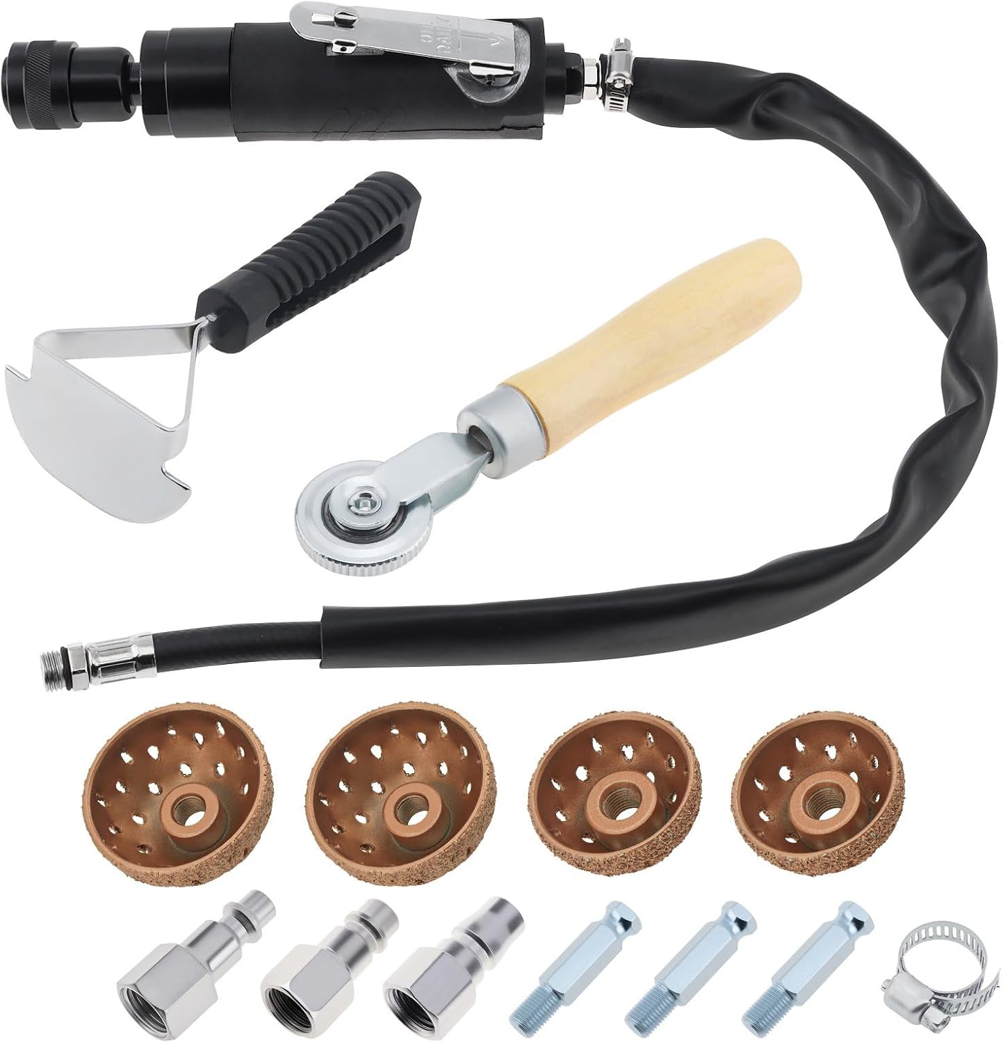 Air Tire Repair Polish Patch Tools, Include 2500rpm Low Speed Air Tire Buffer, Tire Inner Liner Scraper, Patch Roller, Tungsten Steel Buffing Wheel 42mm 55mm