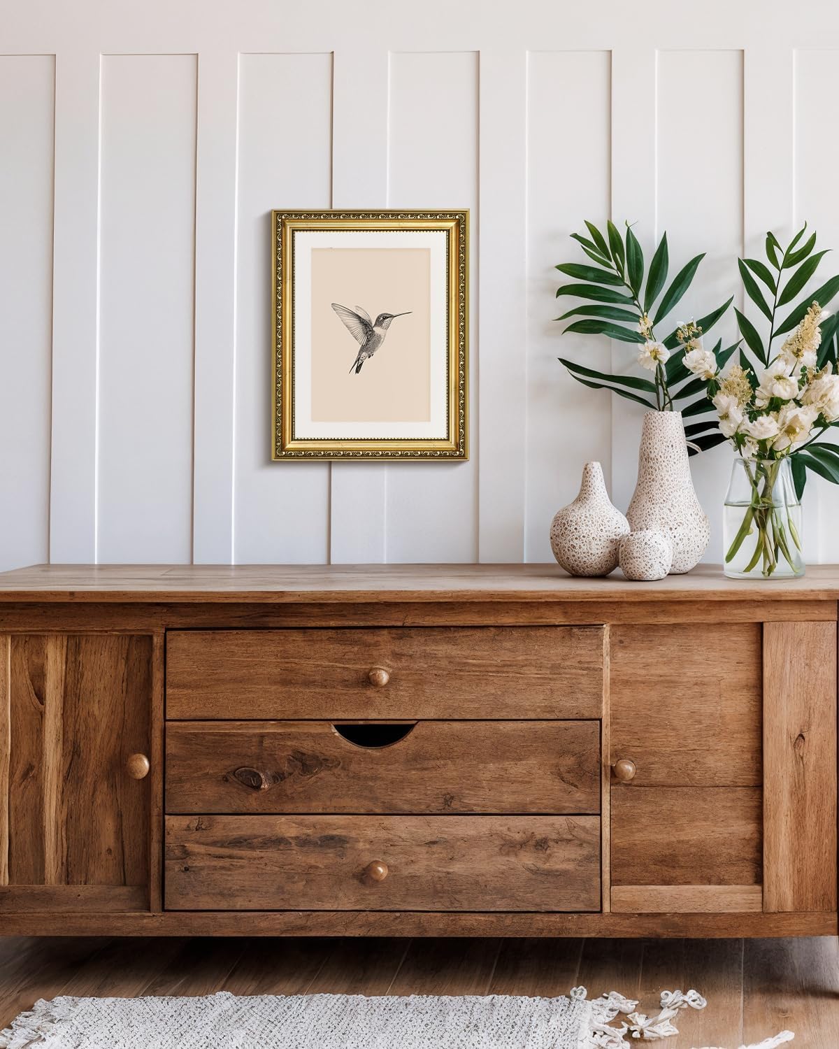 VIYYIEA Gold Framed Hummingbird Wall Art, Minimalist Canvas Wall Decor, Vintage Nature Sketch Illustration for Living Room Bedroom, Great Gift for Bird Lover, 11x14 Inch