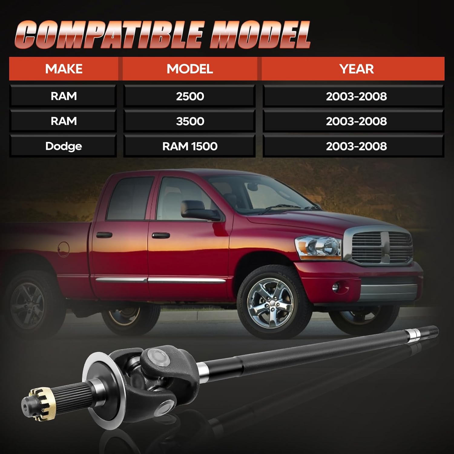 Axle Shaft Assembly Compatible with Dodge Ram 1500 2500 3500 2003-2008, Front Right Passenger Side# 5086666AB