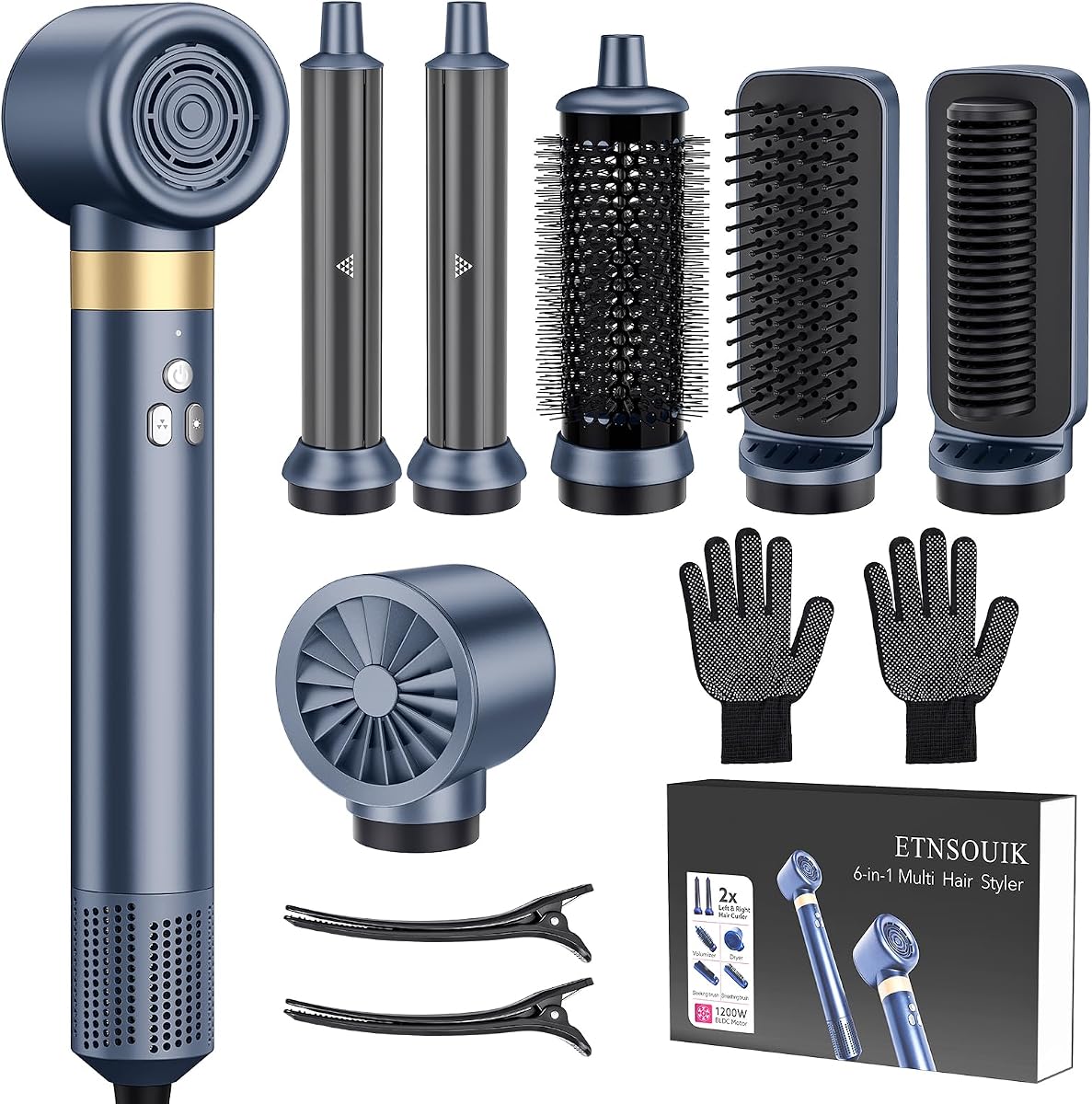 6-in-1 Ionic Hot Air Styler Brush, Hair Dryer Volumizer | Anti-Frizz Fast-Dry, Multi-Use Interchangeable Heads for Curling, Straightening & Volumizing