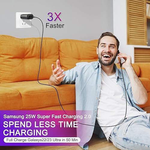 Miniatura 4 de Samsung - Cargador USB C, 25 W, súper tipo C de carga rápida con cable de carga C a C de 10 pies para Galaxy S25S25 UltraS25+S24S24 UltraS24+S23S23