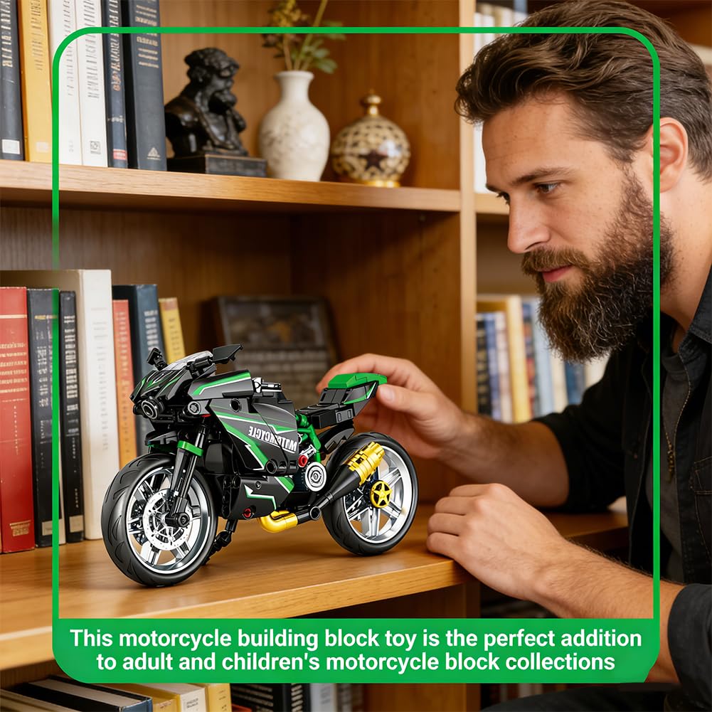 Blocs De Construction De Moto, Moto Modèle à Assembler,Collectionner Blocs Cadeau De Construction Pour Ados Et Adultes,Cadeau Pour Adultes Et Enfants, Décoration De Bureau, Diy 14+ (green)
