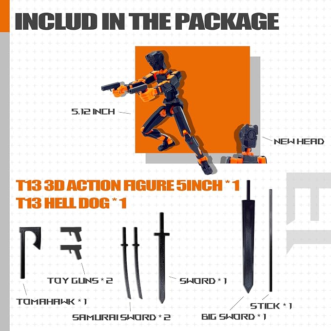 Figura de acción Titan 13 T13 3D negra y naranja miniatura 4
