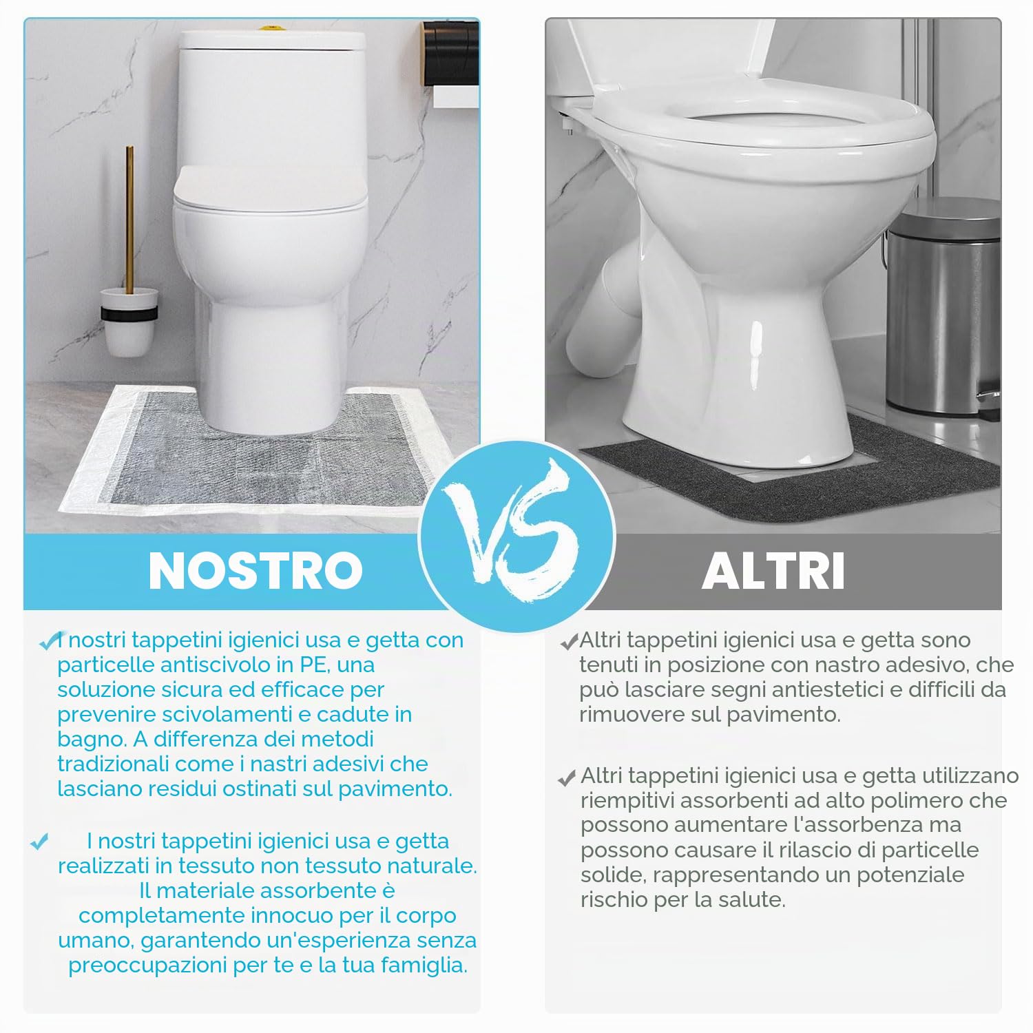 YumSur 25 tappetini igienici usa e getta, protezione per il pavimento del WC, a forma di U, impermeabili, antiscivolo, tappetini da bagno usa e getta per WC (tappetini color carbone)