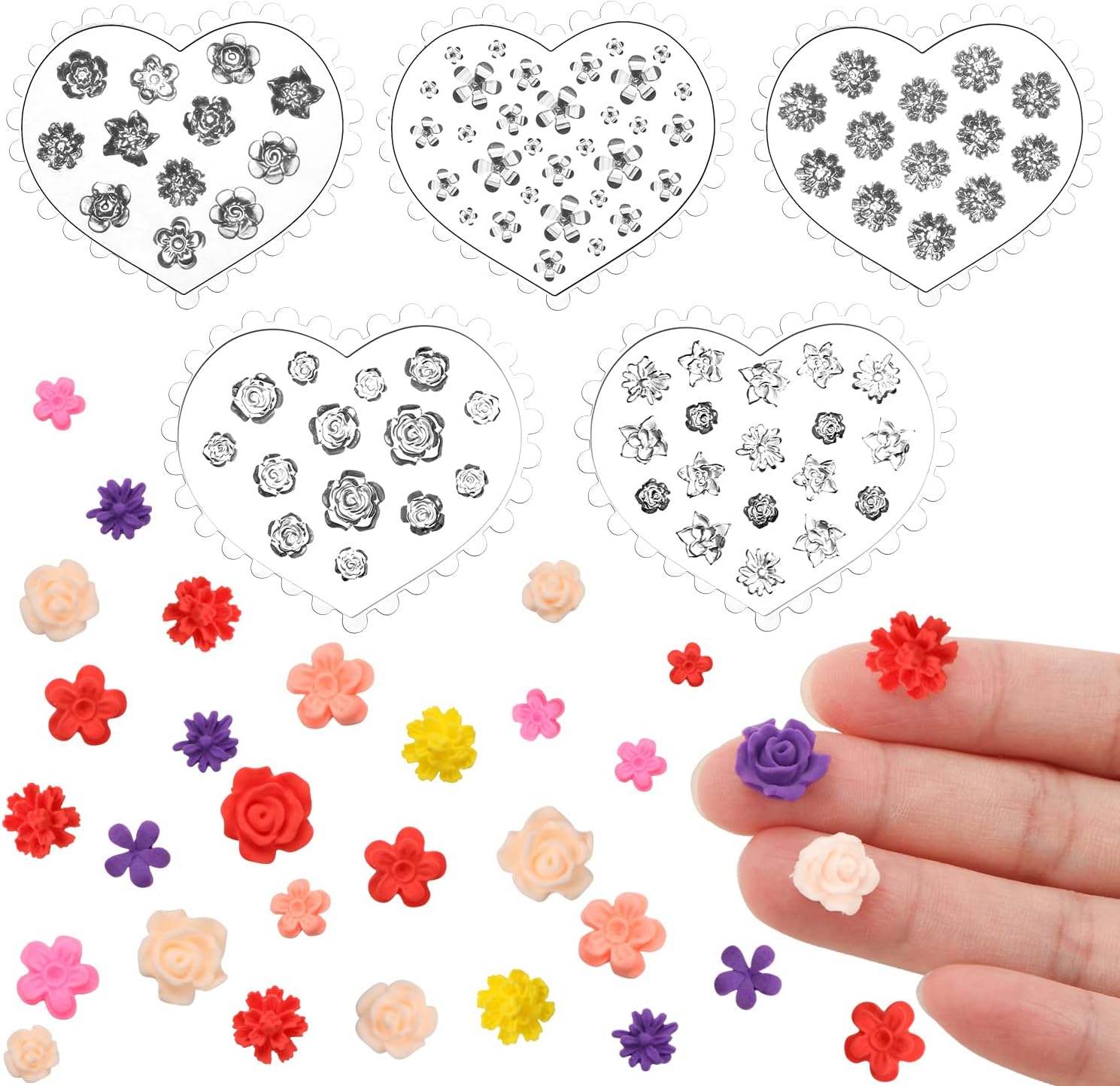 5 Pcs Flower Polymer Clay Molds 3D Silicone Mold for Jewelry Making Small Rose Daisy Floral Resin Casting Molds for DIY Nail Art Earrings Decoration Manicure Making Tools Craft Supplement