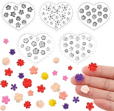 BENOSPACE 5 Pcs Flower Polymer Clay Molds 3D Silicone Mold for Jewelry Making Small Rose Daisy Floral Resin Casting Molds for DIY Nail Art Earrings Decoration Manicure Making Tools Craft Supplement
