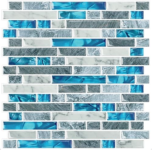 STICKGOO - 10 hojas de azulejos para loseta en muro de cocina, color azul, autoadhesivos para cocina, en zafiro (diseño más grueso)