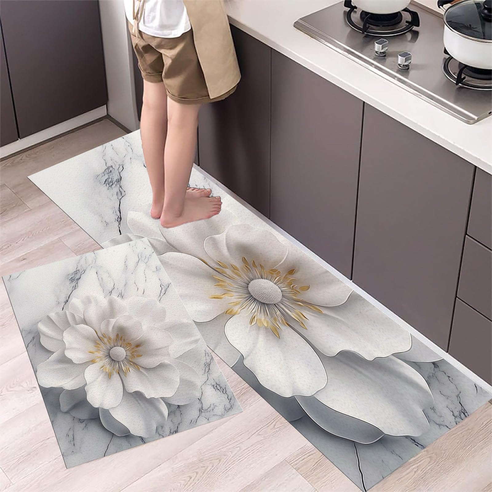 Tapis de cuisine lavable et absorbant l'eau et l'huile lot de 2