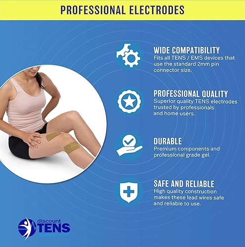 Miniatura 4 de Discount TENS Almohadillas de electrodo con cable de alta calidad compatibles con TENS 7000 – Paquete de 8 electrodos de repuesto grandes de 2 x 4