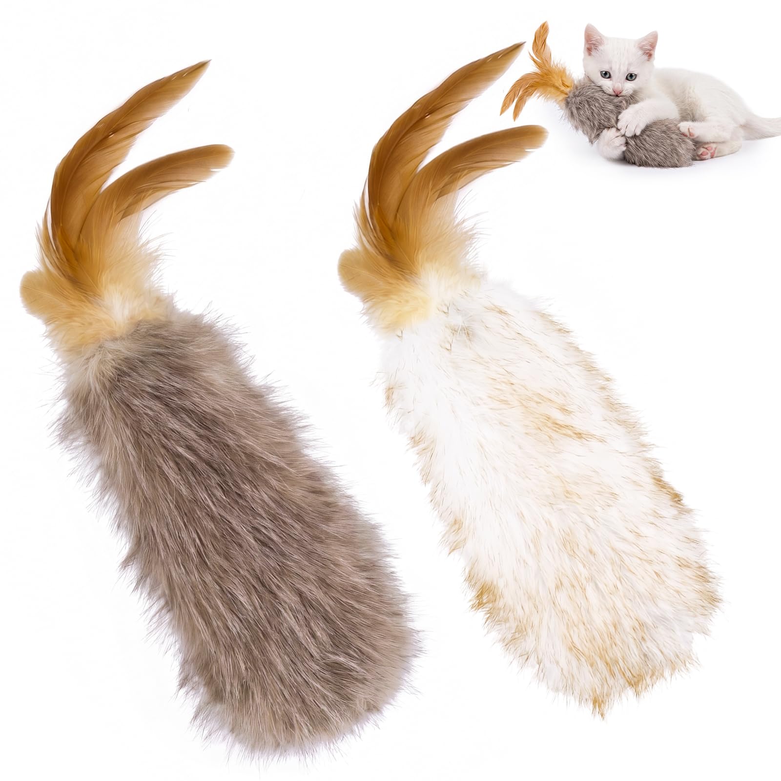 2-Pack Plush Cat Toys with Natural Feather & Catnip, Soft Fluffy Tail & Interactive Hangi…