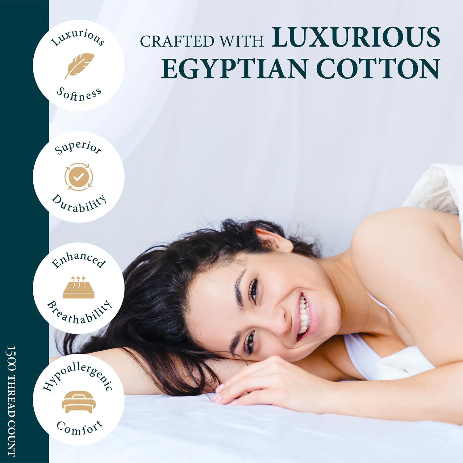 Ashton Sheets 100% Egyptian Cotton Sheets King Size - 4 PC 1500 High Thread Count Sheets King White, Silky Soft, Cooling, Sateen Weave, Luxury Hotel Collection Bedding, 17" Deep Pocket Bedsheet - Image 2