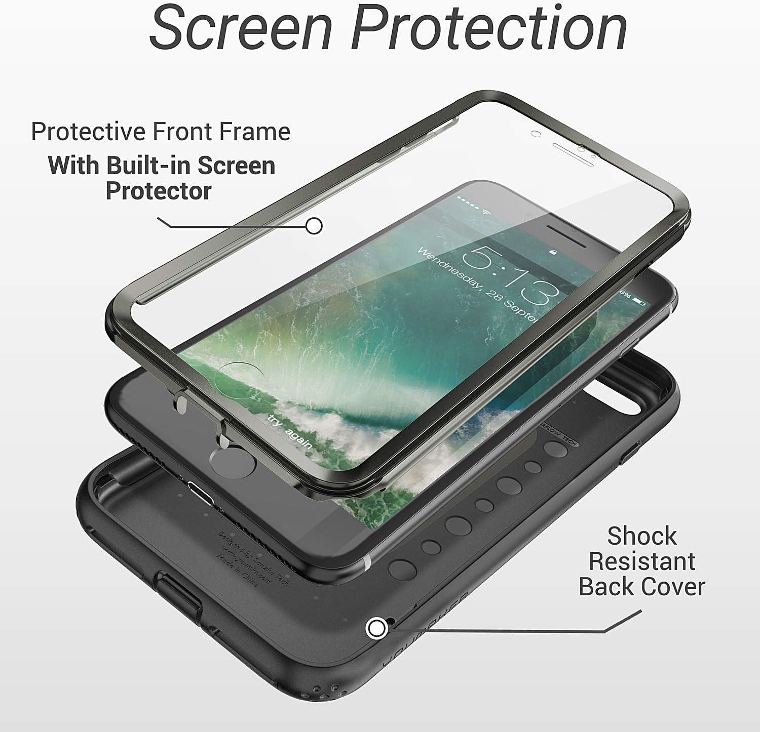 YOUMAKER Designed for iPhone SE Case/iPhone 8 Case/iPhone 7 Case (NOT Plus),Full-Body Rugged Case with Built-in Screen Protector for iPhone SE 2nd Generation/8/7 4.7 Inch - Gunmetal