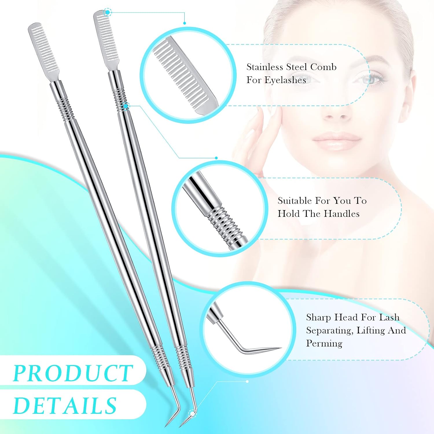 Chumia 2 Pieces 2 in 1 Lash Lift Tool Eyelash Separator Tool with Comb Stainless Steel Metal Lash Perm Lift Rods for Eyelash Eyebrow Comb Perming Tinting Curling Extension Supplies(Silver)
