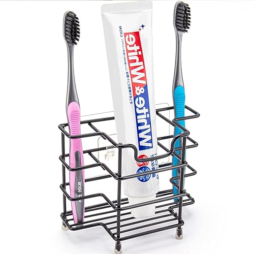 Vista 9 de Soporte para cepillos de dientes para baños, baño de acero inoxidable, cepillo de dientes negro y soporte para pasta de dientes