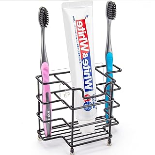 Stainless Steel Toothbrush and Toothpaste Holder for Bathroom - 3-Slot Organizer with Modern Black Design, Space-Saving and Hygienic Bathroom Storage for Countertop or Shower (Medium)