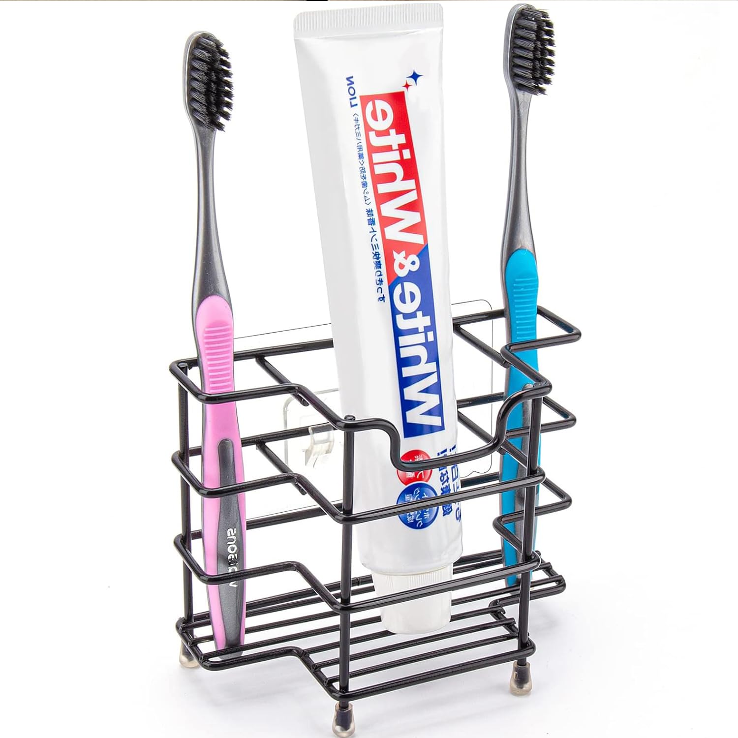 Stainless Steel Toothbrush and Toothpaste Holder for Bathroom - 3-Slot Organizer with Modern Black Design, Space-Saving and Hygienic Bathroom Storage