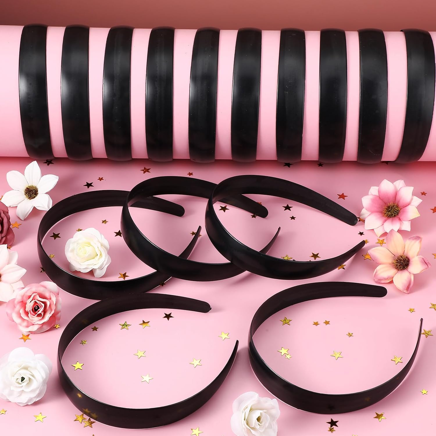 Hotop 100 Pcs Plastic Headbands Bulk 1 Inch Wide Craft No Teeth Plain Headbands DIY Hair Band Accessories for Girls Women (Black,1 Inch Wide)