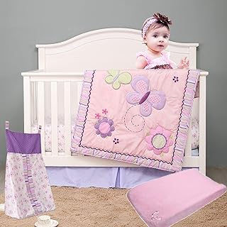 Baby Girl Pink Purple Butterfly Nursery Crib Bedding Set 6 Pieces