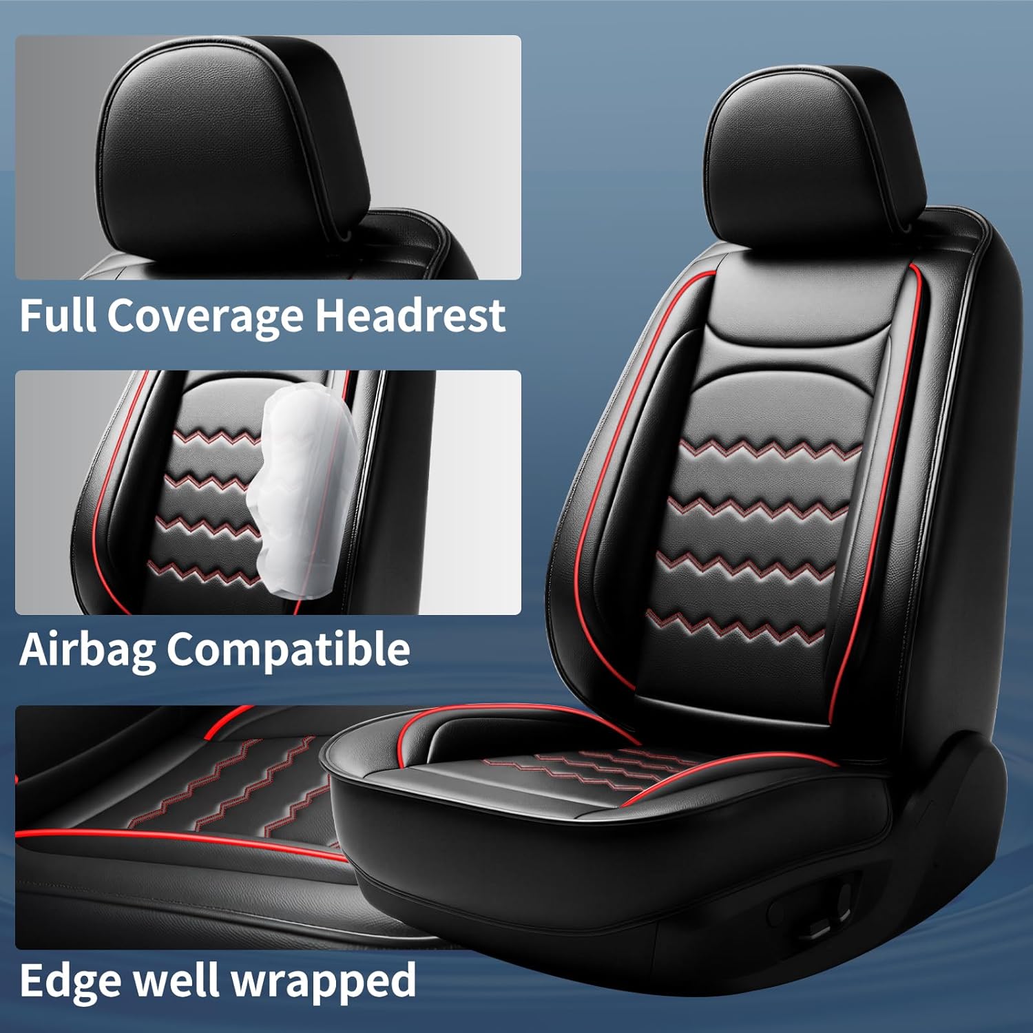 Maxima Car Seat Covers Custom Fit for Nissan Maxima 2011-2023, Full Coverage Leather Waterproof Breathable Seat Covers, Automotive Seat Protectors, Airbag Compatible(2 Front Seats, Red Black)