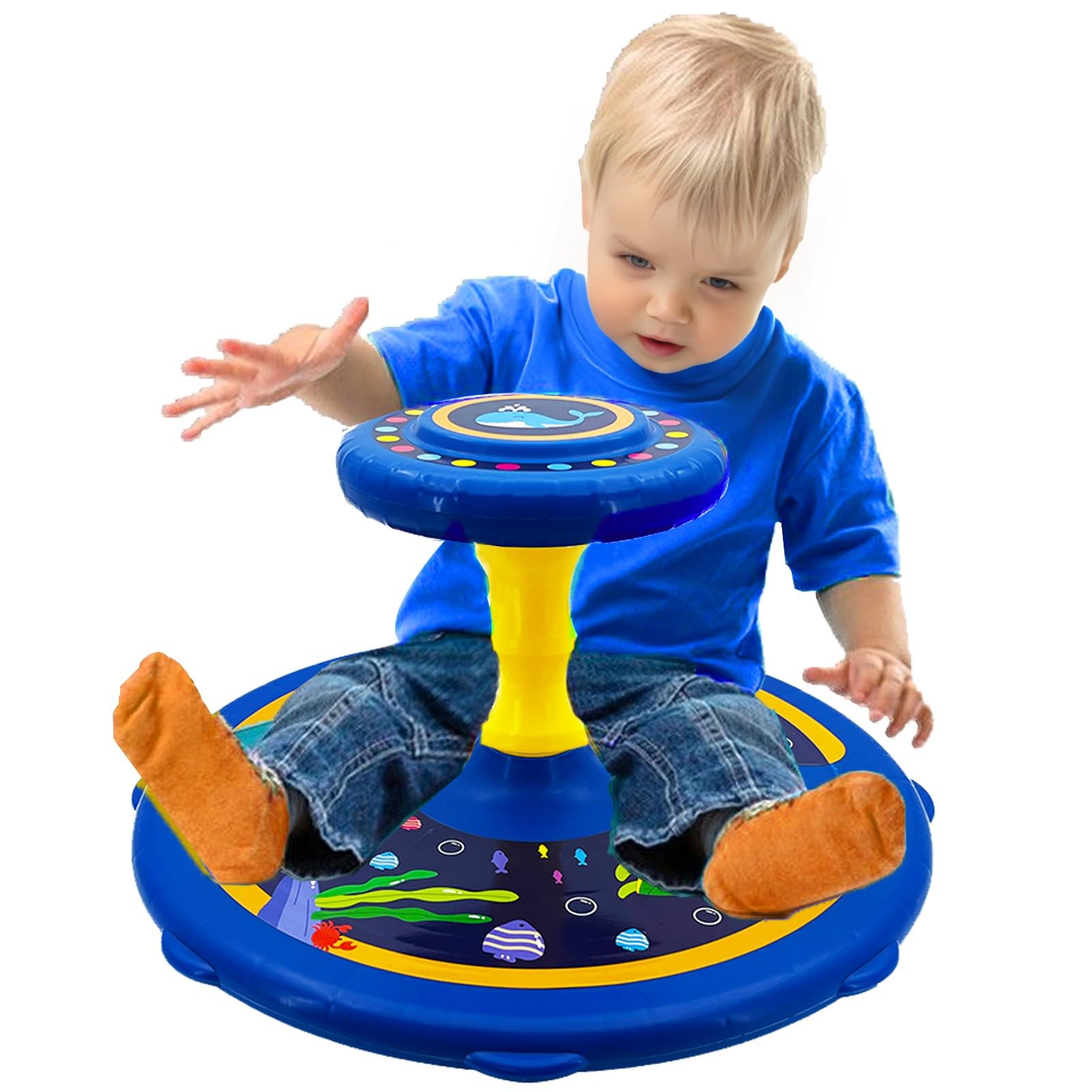 1, 2, 3, 4Year Old children's 360 ° rotating seat toy, Children's Day gift, boys and girls' birthday gift, ocean style, sitting and rotating toy, Toddler Toys Early Development&Activity Toys (Blue)