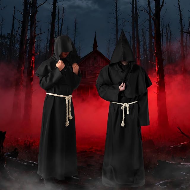 Foto 4 de 7 de NXPZ Disfraz de Monje, Traje Medieval para Hombre, Túnica para Disfraz de Halloween con Capucha