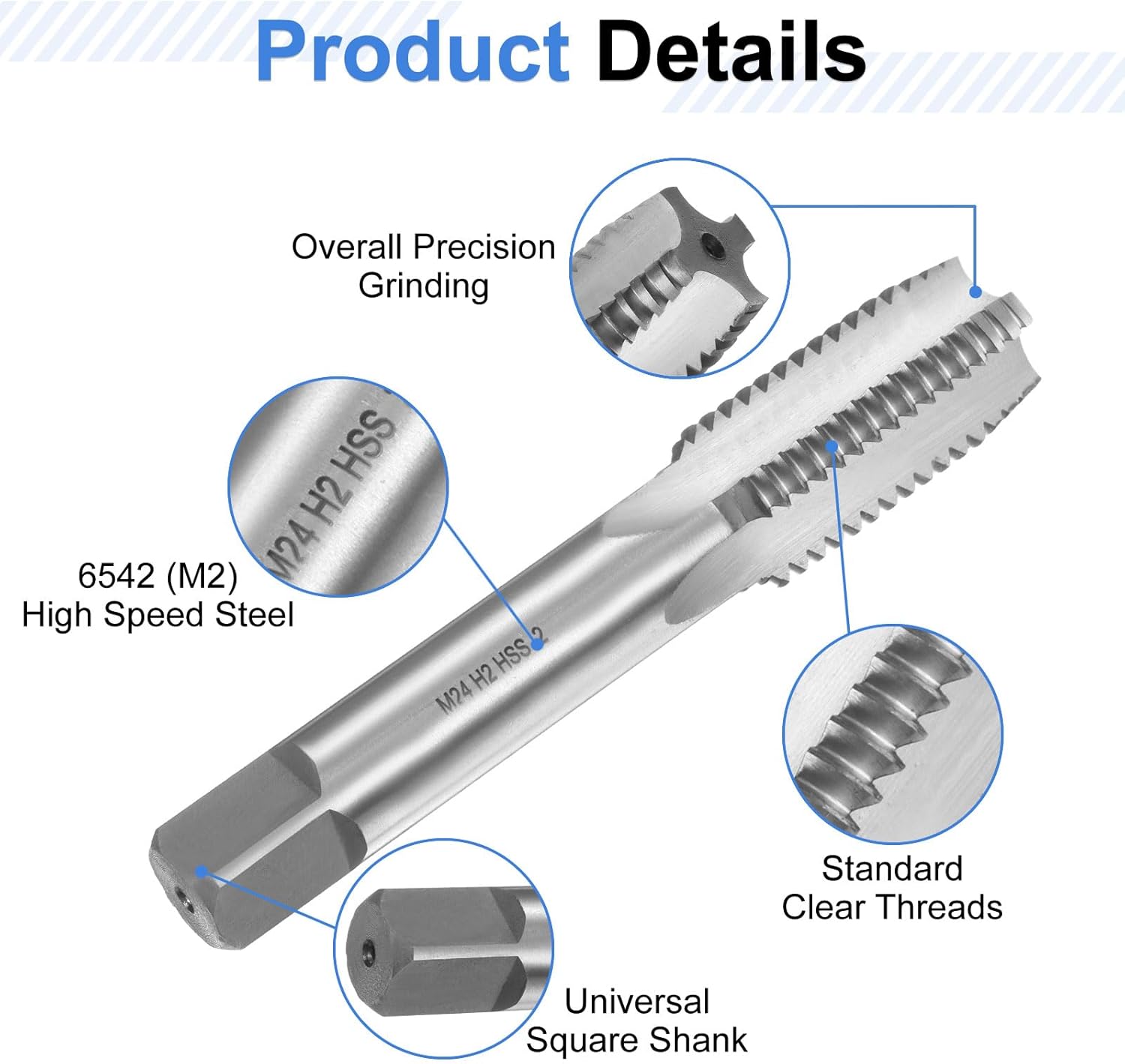 uxcell 3pcs Hand Tap Set, M24 x 3 Taper/Plug/Bottom Metric Thread Screw Taps, High Speed Steel Hand Threading Tapping Tool Kit