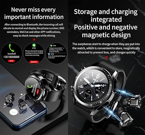 Miniatura 6 de Tuanzi JM03 2 en 1 Reloj inteligente con auriculares 1.28 "Smartwatch TWS HiFi Stereo Wireless Headset Combo Bluetooth Phone Call para Android iOS