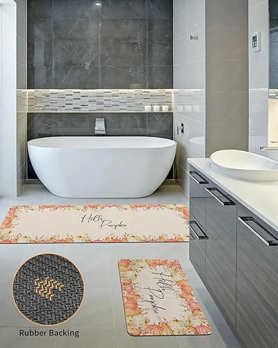 Miniatura 10 de Elegante tapete de baño con diseño de calabazas y flores, antideslizante, de secado rápido y absorbente, de tierra de diatomeas, para fregadero de