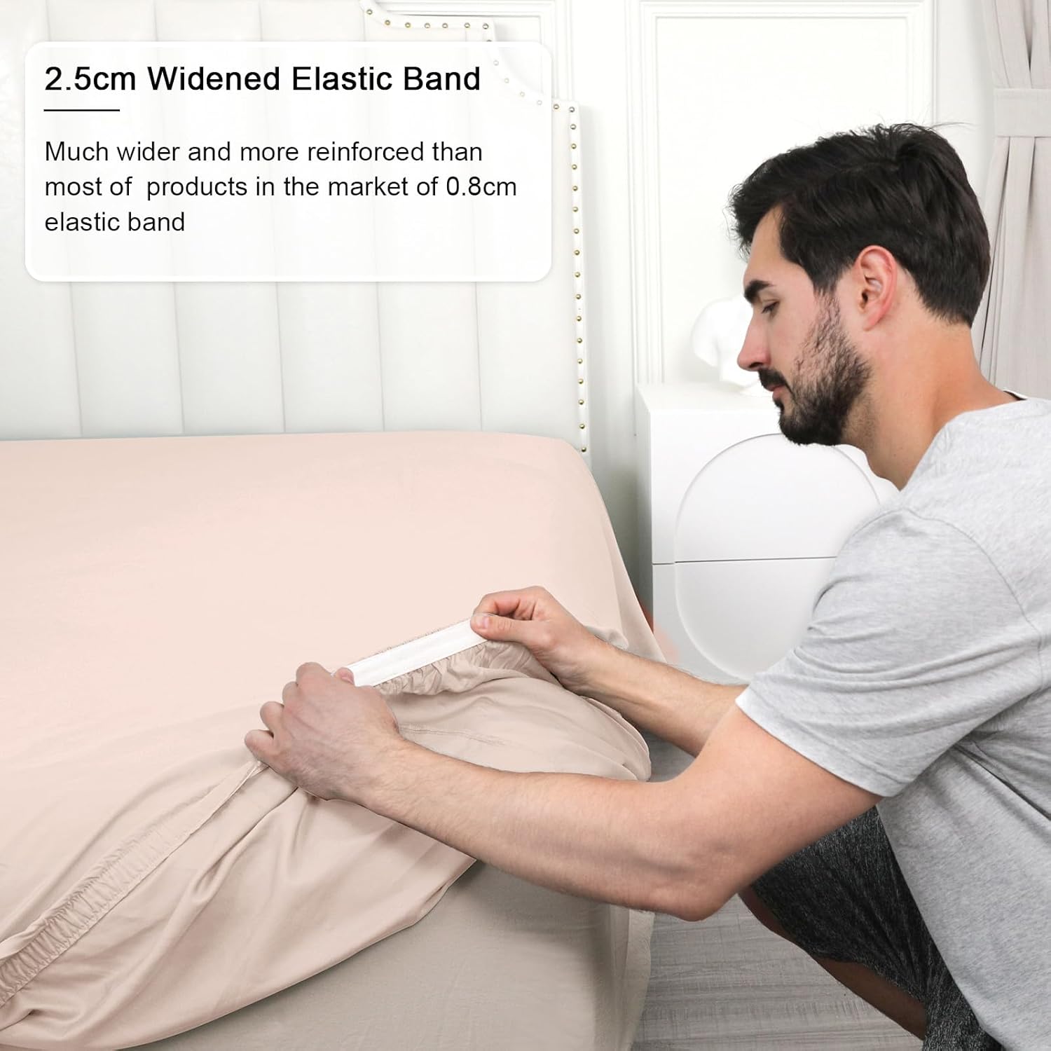 PHF 100% Rayon Derived from Bamboo Fitted Sheet Queen Size, 16" Deep Pocket,2.5cm Wider Strong Elastic Easy Fit, Breathable Silky Soft Skin-friendly for Hot Sleeper,60"x 80",Peach Blush,No Pillowcases
