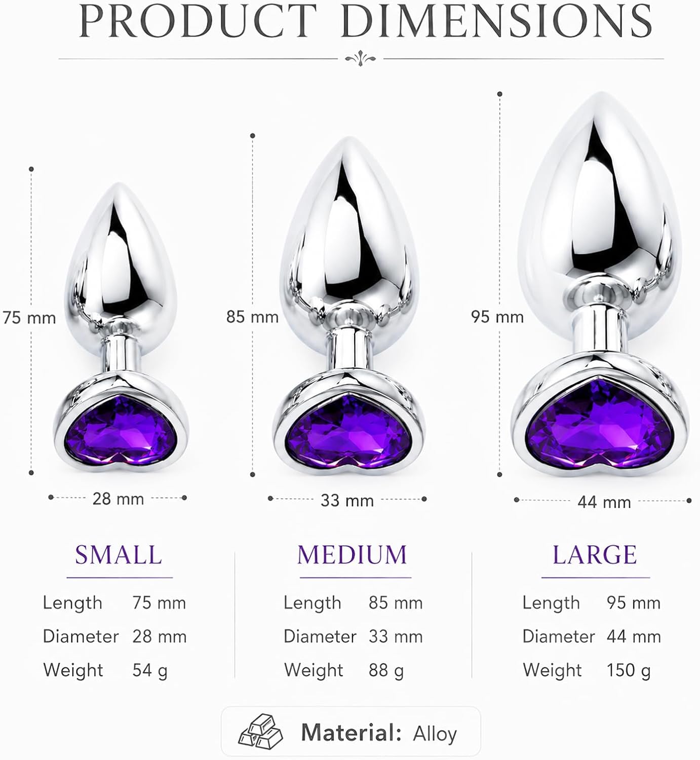 3 pcs Metal Heart Jeweled Anal Butt Plugs Anal Trainer Kit, Anal Sex Toys for Beginners