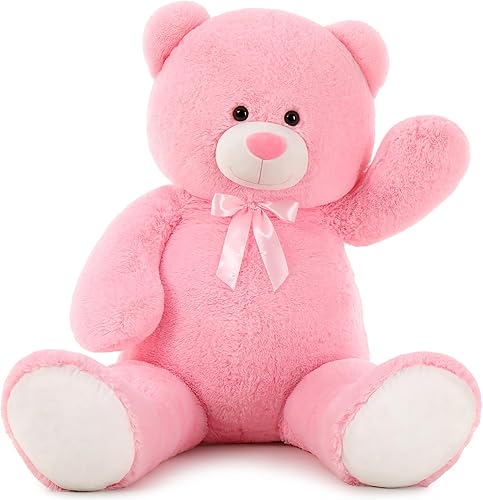 MorisMos Oso de peluche rosa grande de 4 pies para niños, oso rosa grande de peluche para novia, oso de peluche rosa gigante para el día de San