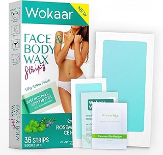 Bikini Wax Strips for Women & Men | 42 Count Centella Asiatica Body Waxing Strip | Wokaar Hair Removal Kit for Facial, Legs, Eyebrows, lip (24 Body +12 Facial Strips +6 Oil Wipes)