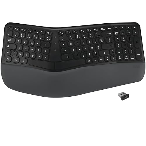 APM Clavier Ergonomique sans-Fil, Récepteur 2.4 GHz, Repose Poignet intégré,