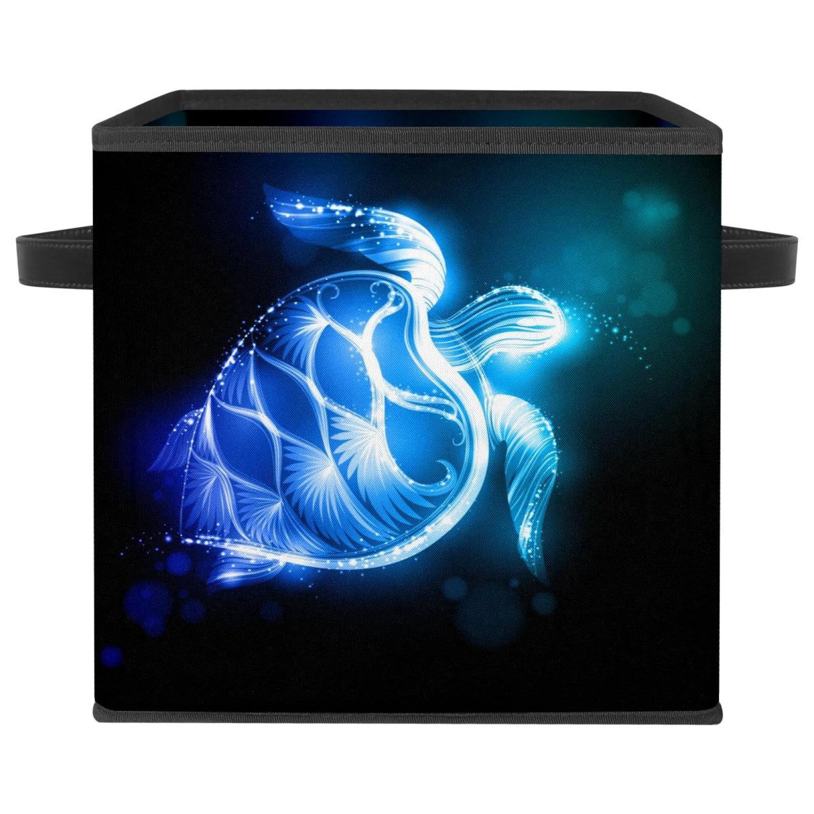 Boîte de rangement pliable en tissu motif tortue avec poignées renforcées