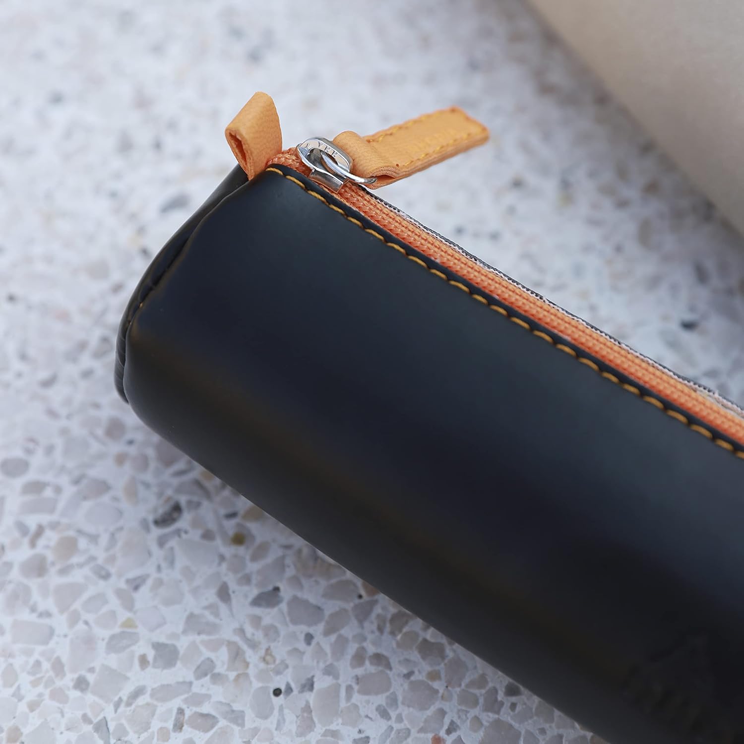 RHODIA 319008C, Rhodiarama Round Pencil Case Midnight Blue, 21.5 x 5.5 cm, Genuine Orange Stitching, Ivory Jersey Interior - Image 3