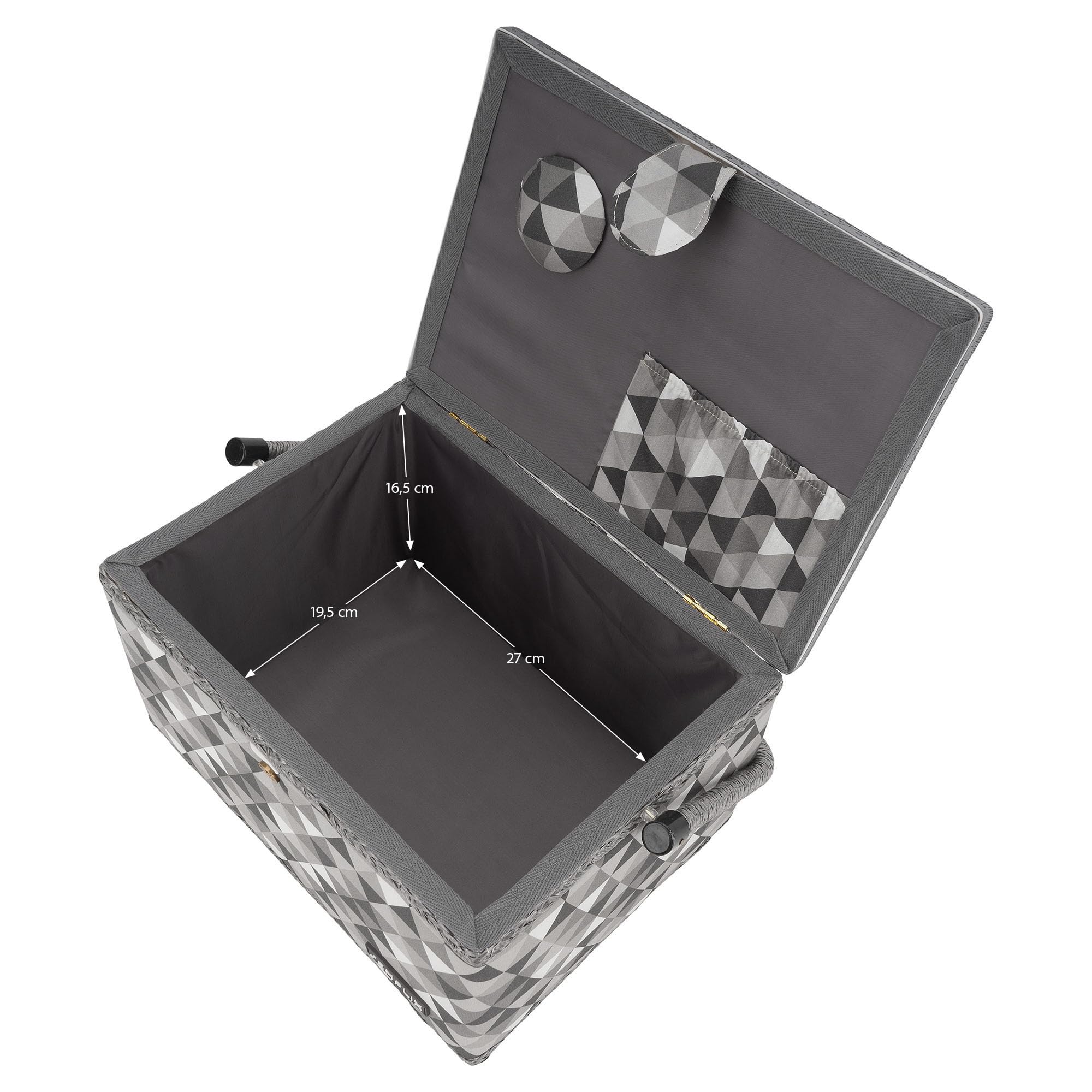 SEMPLIX Nähkorb Diamond Nähkästchen mit Magnetverschluss, Tragegriff (30,5x22,5x19cm) (Anthrazit/Grau)