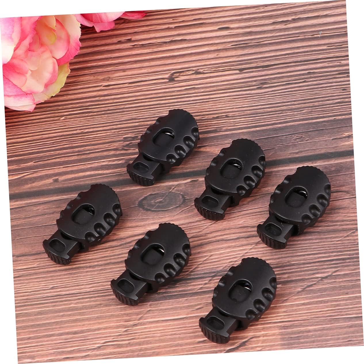 NUOBESTY 50 Pcs Plastic Adjustable Cord Locks for Drawstrings Spring-Loaded Elastic Fasteners for Backpacks Hoodies and Lanyards Black