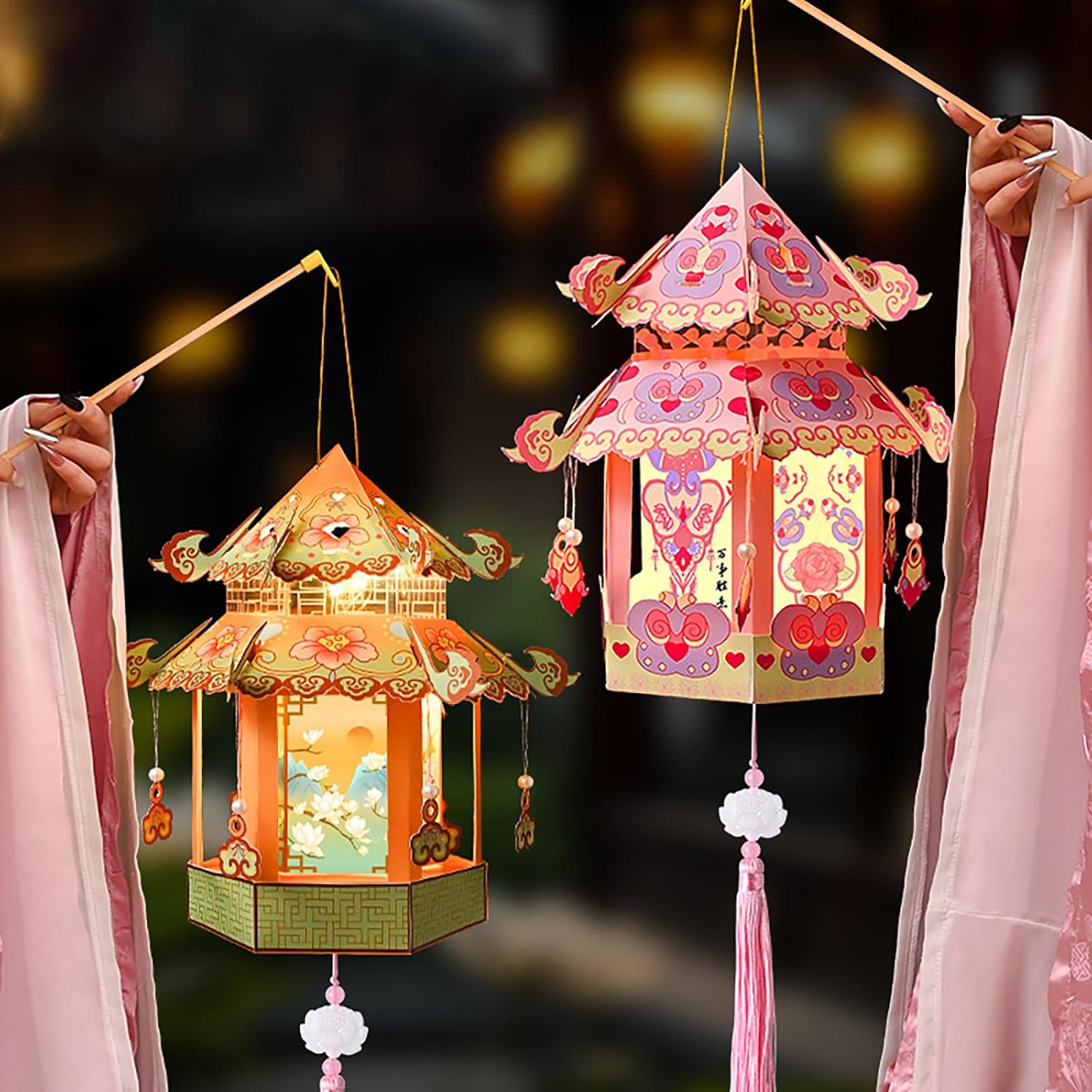 Pack Of 5 Traditional Chinese Light Elegant Autumn Hangings Handmade Light With Unique Button Designs Craft Home Decoration Chinese