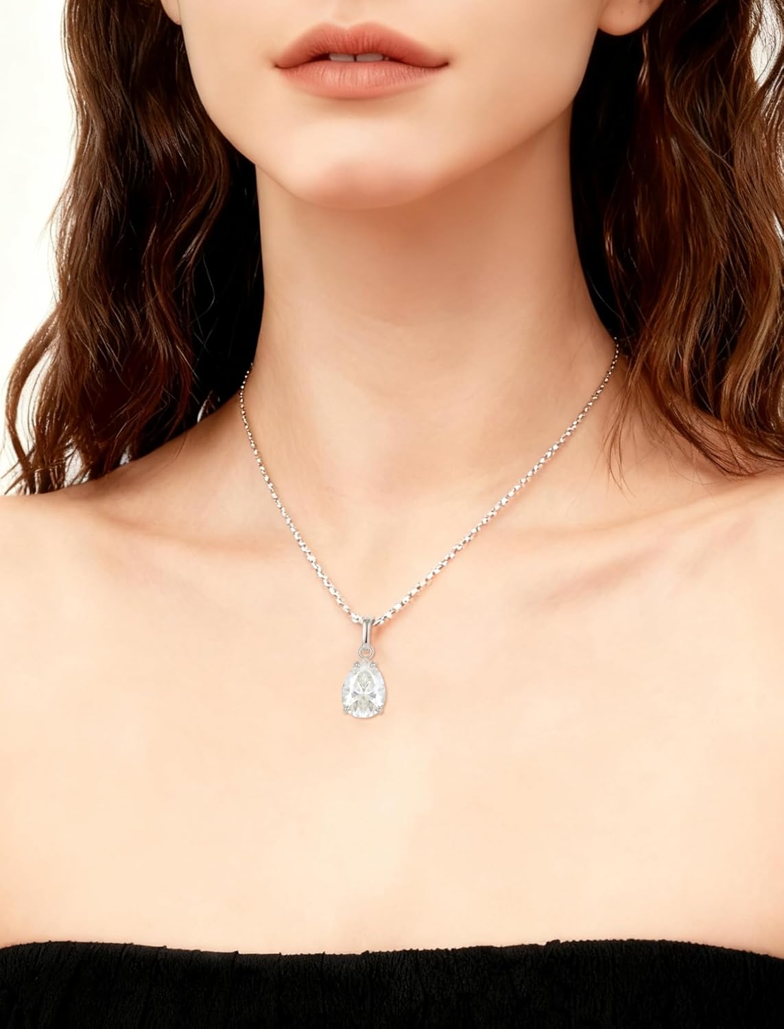 6 ct Moissanite Necklace for Women,925 Sterling Silver Teardrop Pendant 14K White Gold Plated with Certificate - Image 2