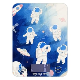 Cute Cartoon White Astronauts Waterproof Food Scale for Travel 11lb/0.18oz, 5kg/5g Small Weight Scale Grams with 4 Unit for Dieting Spices Baking Batteries not Included