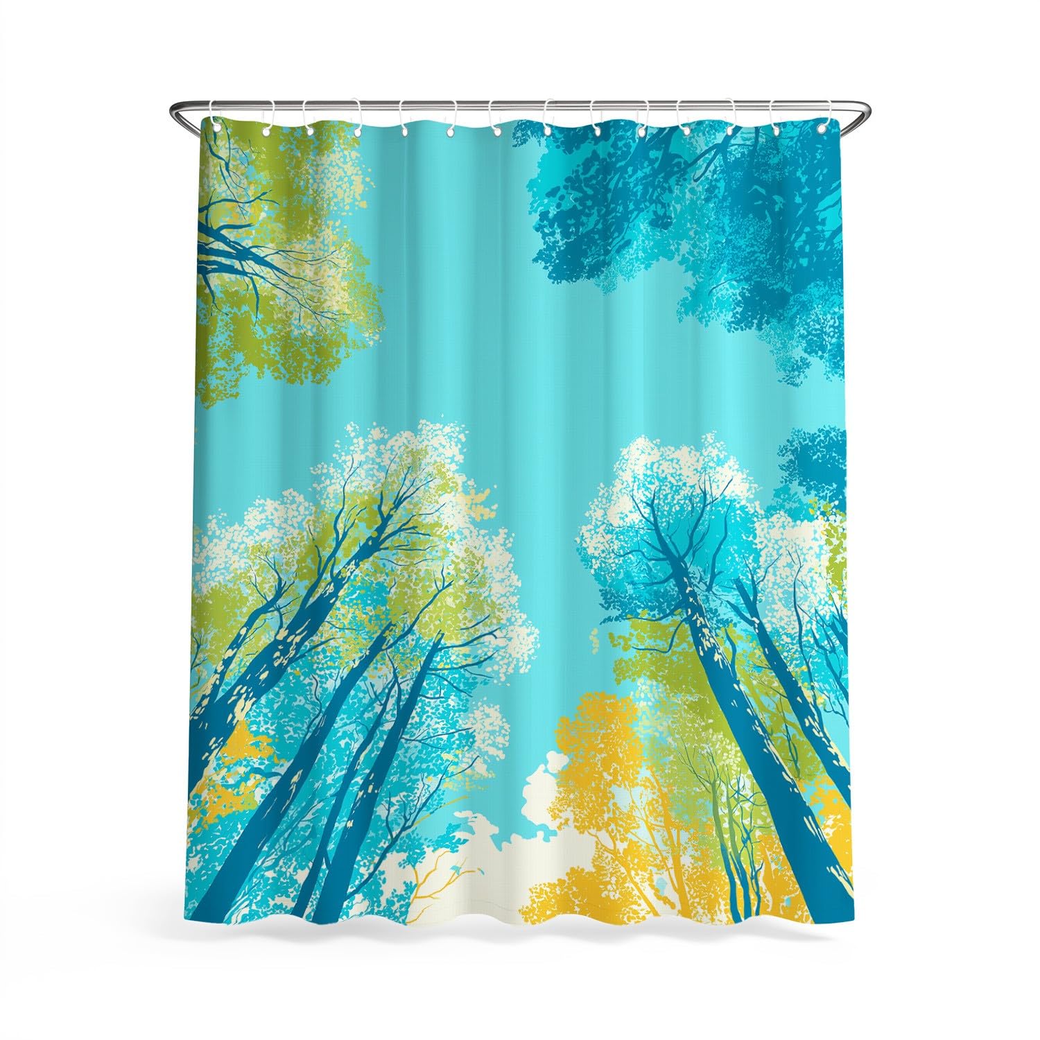 Generico Fantasia Tenda Da Doccia Natura Arte Alberi Blu Verde, Tenda Da Doccia Per Bagno, Vasca Da Bagno, Tenda In Poliestere Impermeabile Con Ganci In Plastica, 180 x 200 cm