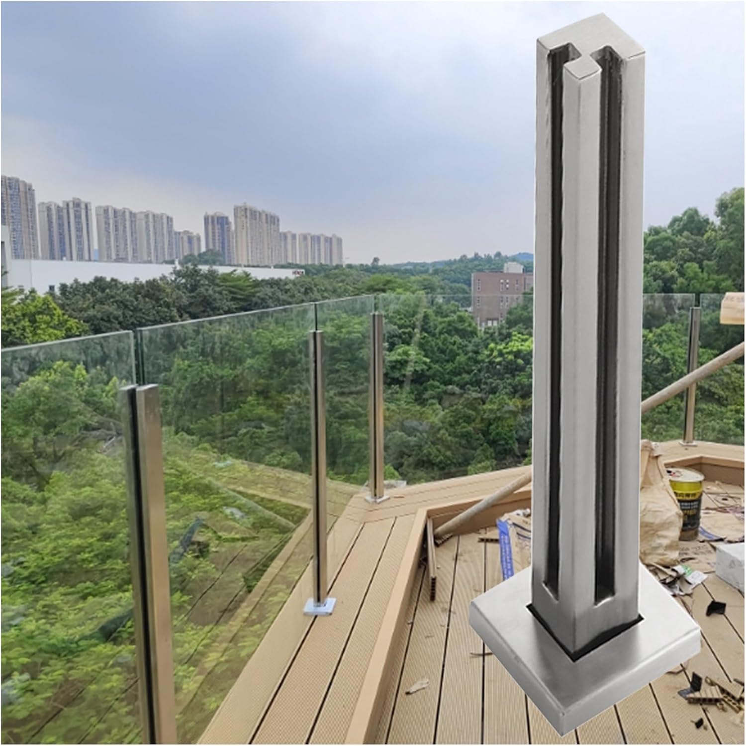 Amazon.com : Square Glass Railing Panels Post Stairs Balustrade Pillars ...