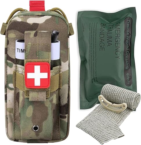 IFAK - Kit de trauma pequeño (vendaje + bolsa), soporte para torniquete IFAK Kit médico táctico de primeros auxilios, kit de primeros auxilios EMT