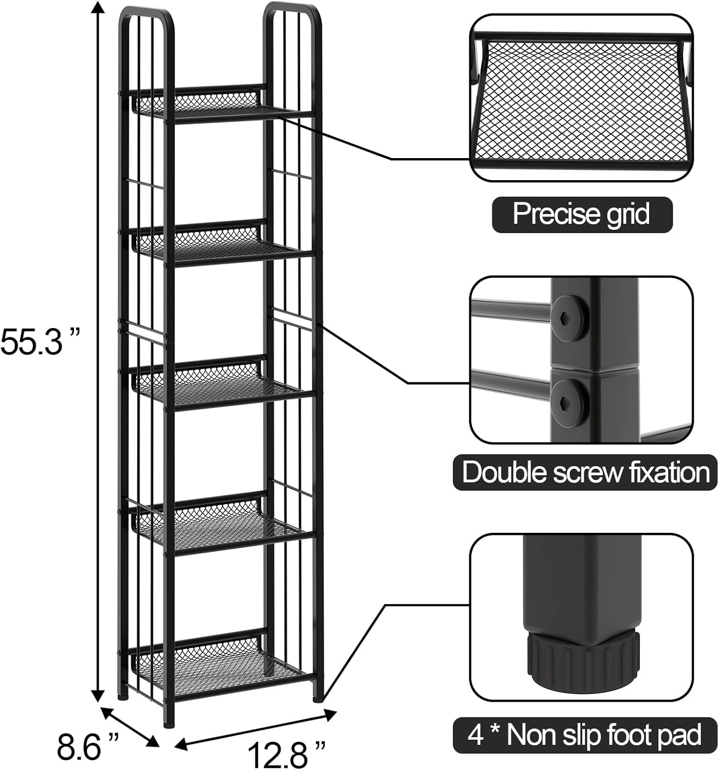 Estantería de 5 niveles, estantería independiente, estantería de oficina, estantería de pie, marco de metal estable, estantería de almacenamiento para salón, dormitorio, oficina, estudio, estilo