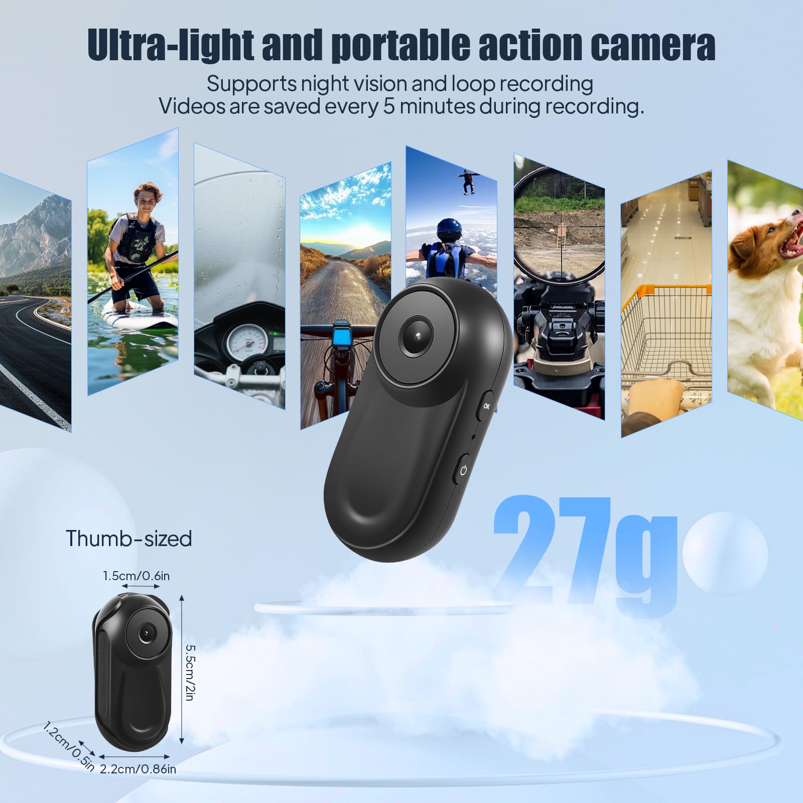 Mini Caméra Action 1080P Caméra Corporelle Magnétique avec Accessoires Caméra Casque pour Moto, Vélo, Sport Camra Portable avec Carte SD 64GB, Enregistrement en Boucle, Étanche