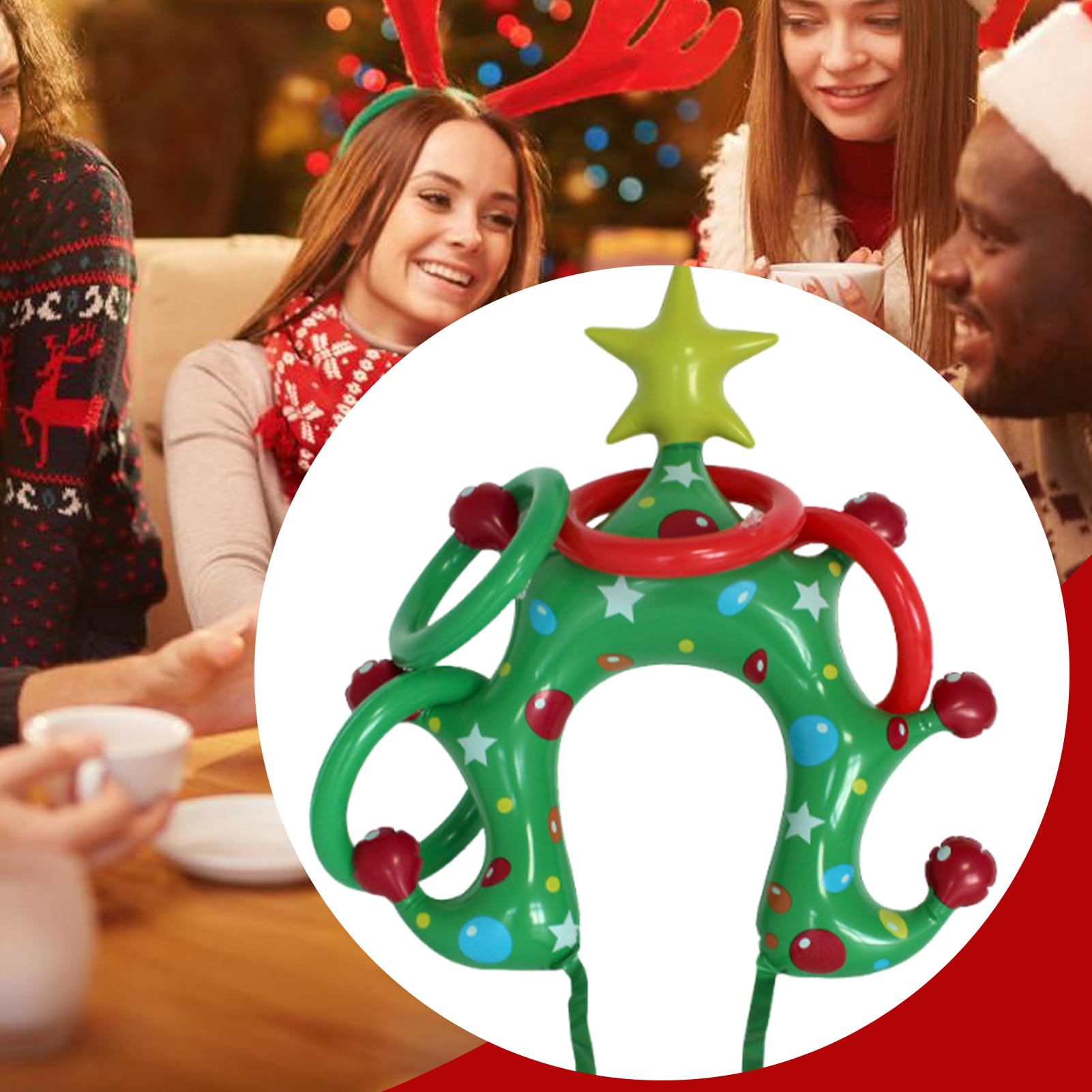 Jeu De Lancer D'anneaux De Noël Gonflable | Jeu de Chapeaux pour Arbre Festif