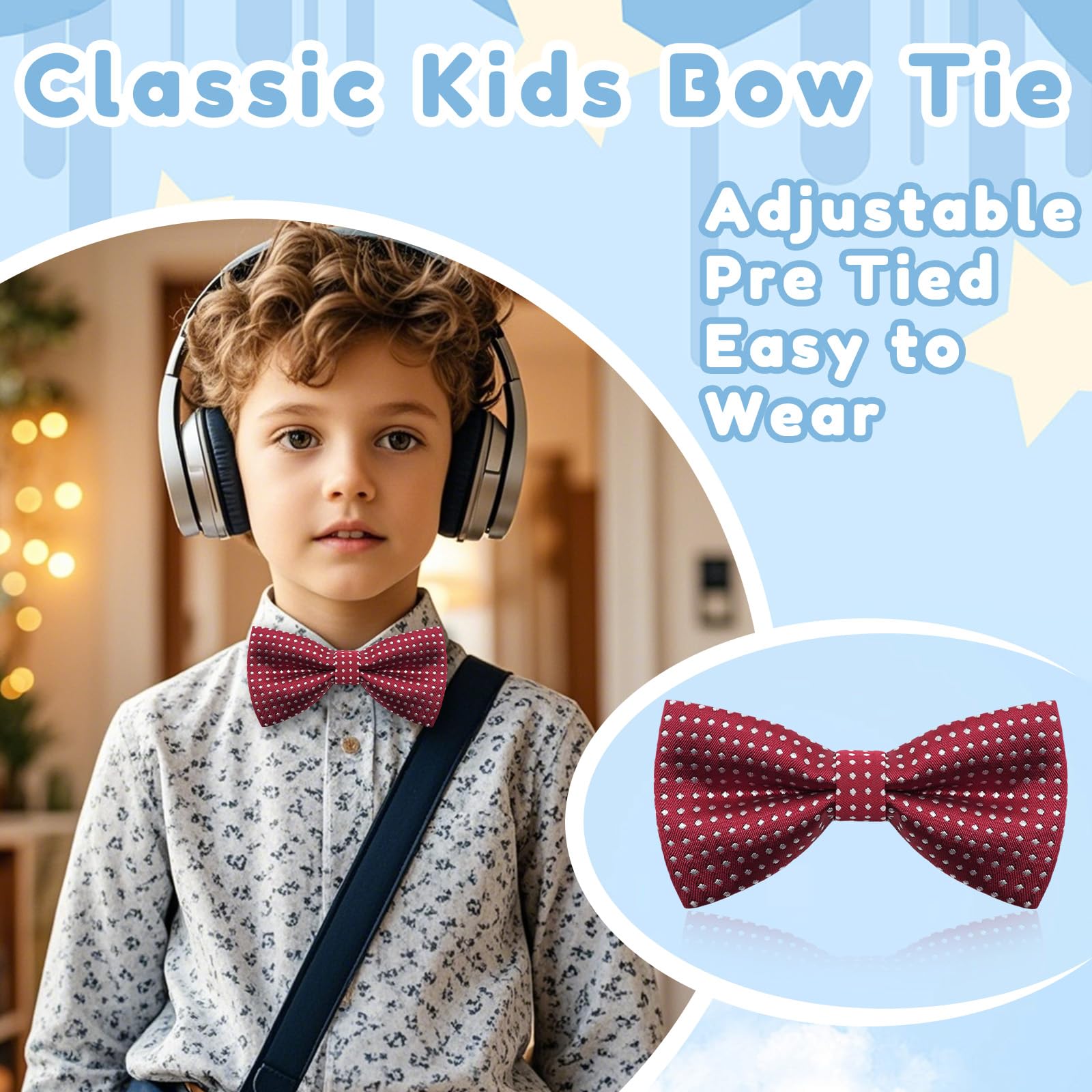 GHTIYLP Kids Polka Dot Bow Tie, Pre-tied Bow Ties for Boys Girls Adjustable Toddler Clip on Bow Tie for Wedding Party (Dark Red)