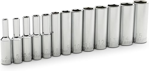 Miniatura 2 de GEARWRENCH 13 Pc. 14" Drive 6 Pt. Juego de llaves de vaso profundas, métricas - 80304