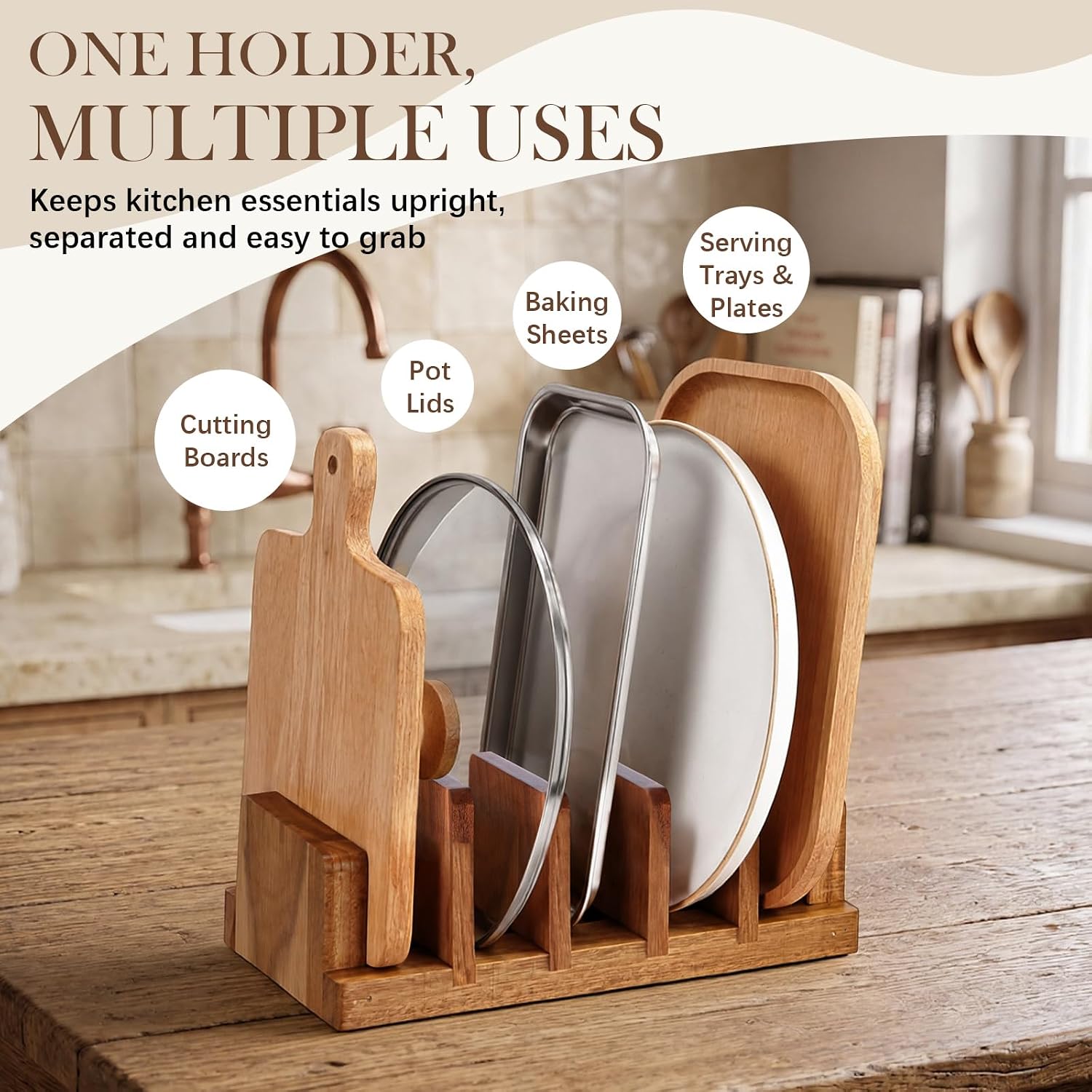 5 Slot Acacia Wood Cutting Board Holder