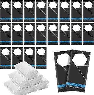 50 Pcs Moist Towel Bulk Moist Towelettes Individually Wrapped,White Towel Services 8.5''x 8.5'' Unscented Wet Hand Towels,Disposable Refreshment Pre Moistened Towels for Travel Camping Sport Spa Party